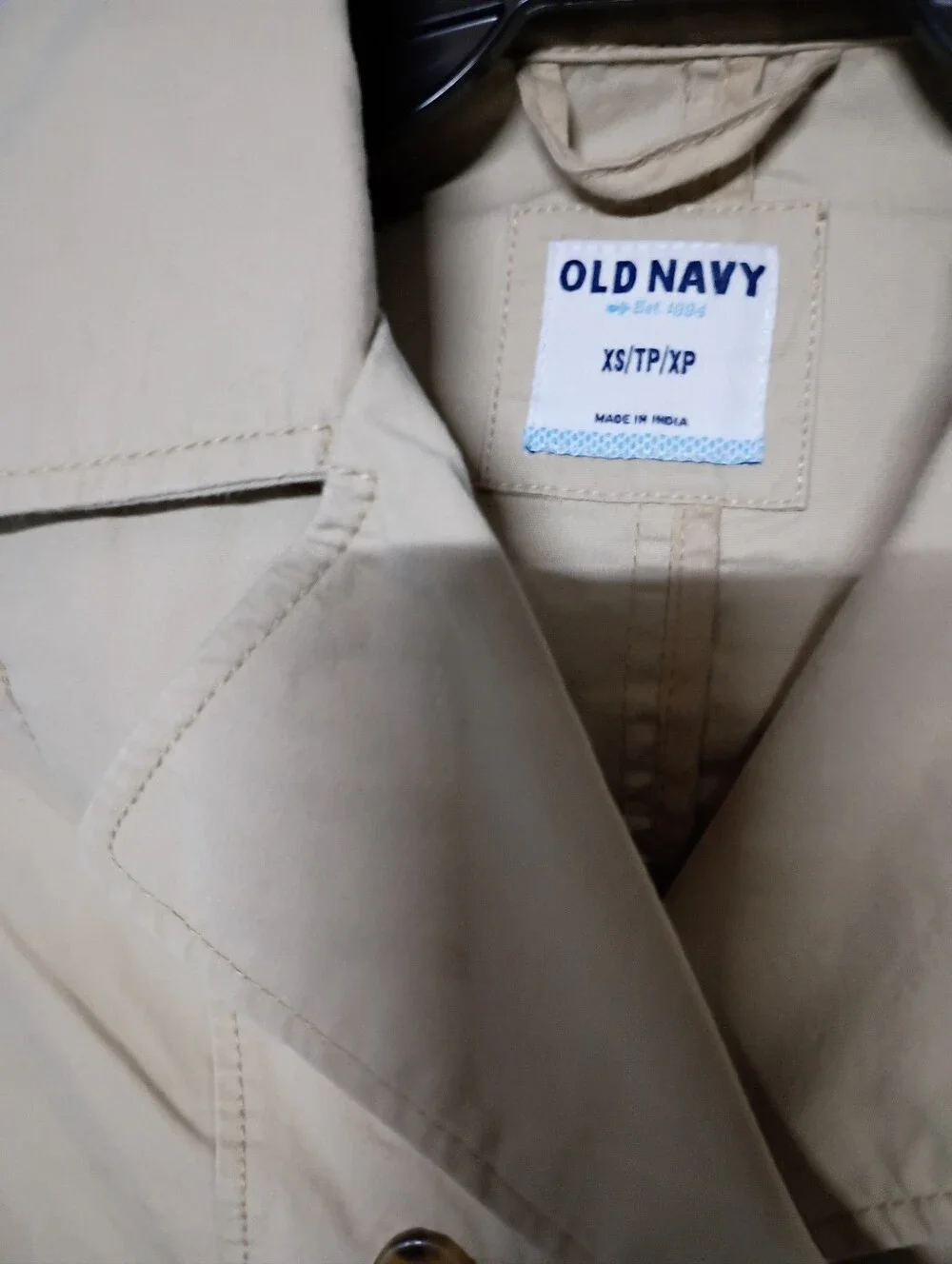 Old Navy Beige Double-Breasted Peacoat Jacket with Gold Buttons
